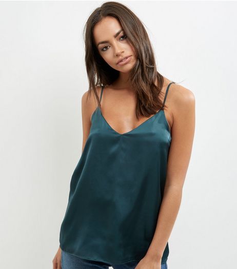 Tall Dark Green Satin V Neck Cami | New Look