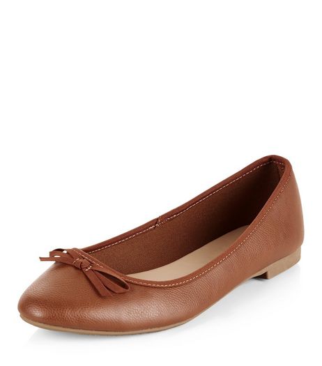 Wide Fit Tan Leather-Look Ballet Pumps | New Look