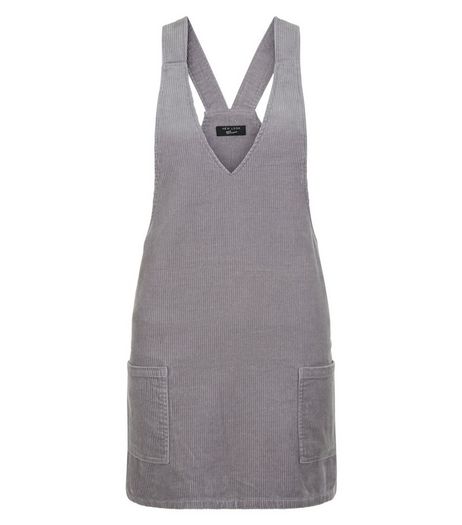 Teens Grey Cord Pinafore Dress | New Look