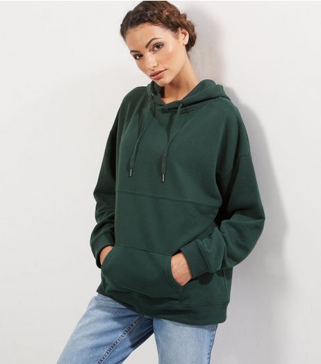Dark Green Oversized Seam Trim Hoodie | New Look