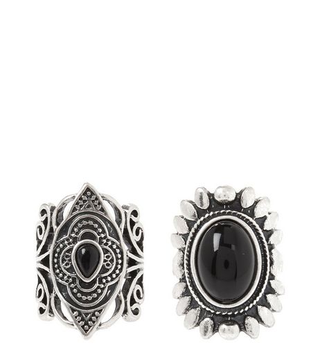 2 Pack Silver Engraved Western Rings | New Look