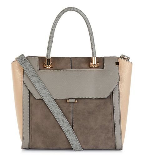 Grey Suedette Panel Tote Bag | New Look