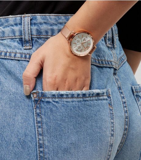 Pink Mesh Skinny Strap Watch | New Look