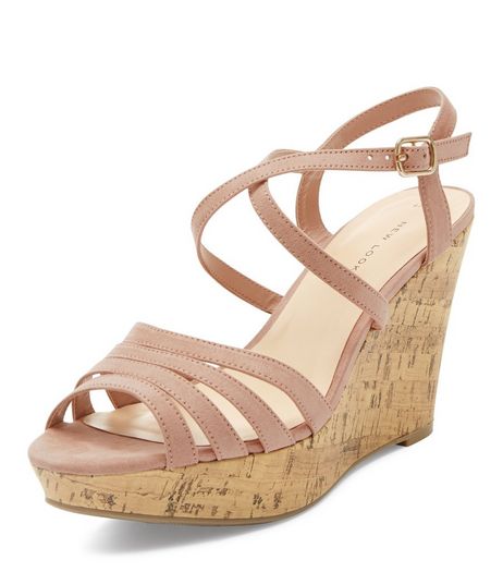 Pink Suedette Multi Strap Wedge Sandals | New Look