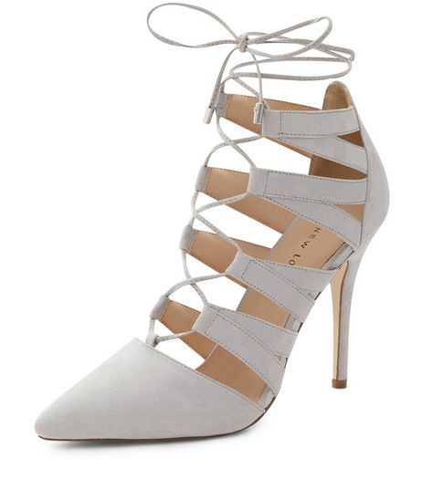 Grey Suedette Ghillie Pointed Heels | New Look