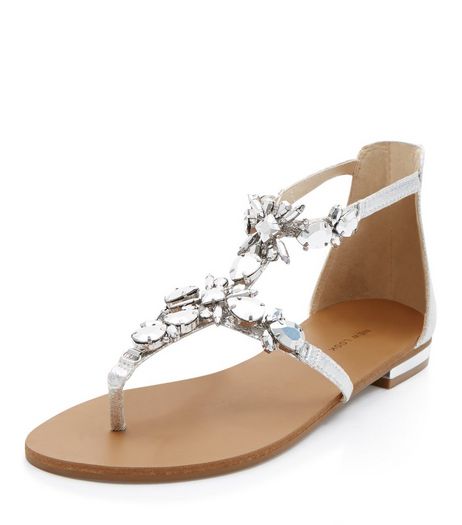 Silver Gem Stone Sandals | New Look
