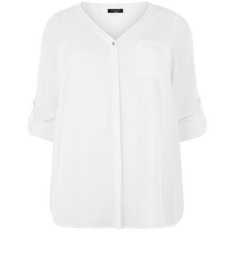 Curves White Roll Sleeve Shirt | New Look