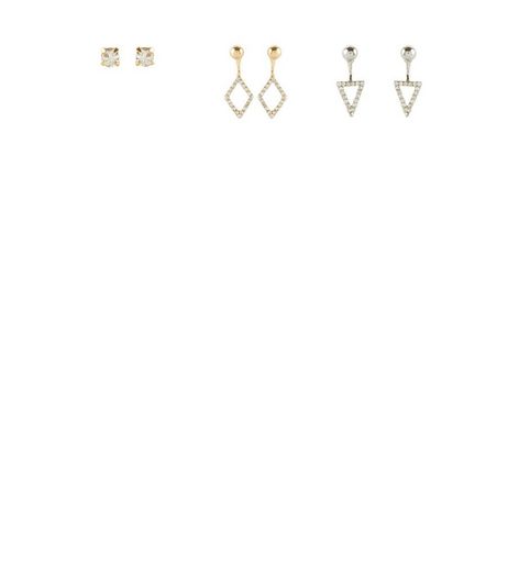 3 Pack Crystal Triangle Earrings | New Look