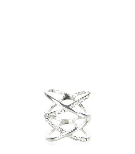 Silver Diamante Cross Ring | New Look