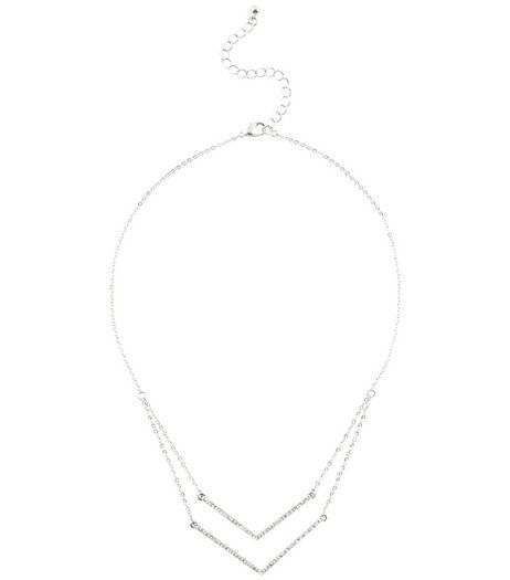Crystal Diamante Layered V Necklace | New Look