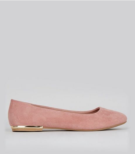 Wide Fit Pink Suedette Metal Trim Ballet Pumps | New Look