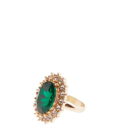 Dark Green Stone Diamante Ring | New Look