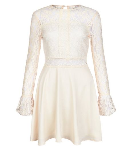 AX Paris Cream Lace Long Sleeve Skater Dress | New Look