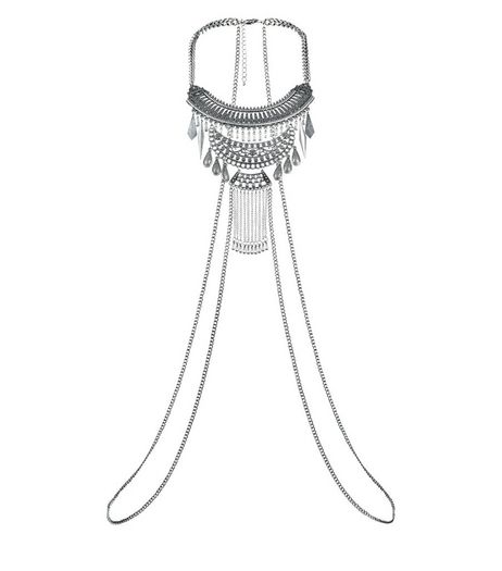 Silver Beaded Layered Body Chain | New Look