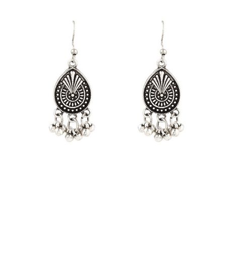 Silver Engraved Drop Earrings | New Look