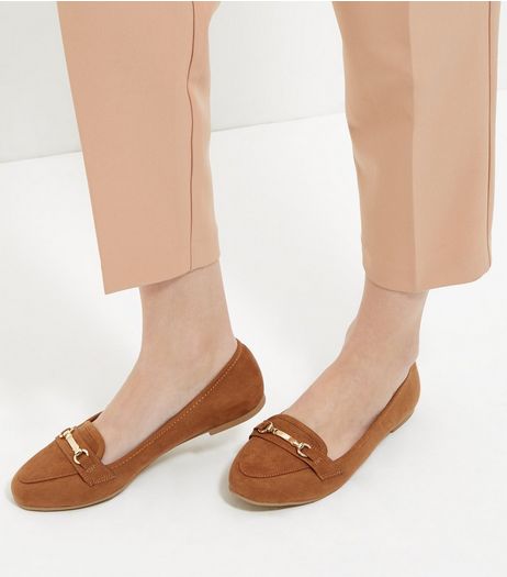 Tan Suedette Bar Strap Loafers | New Look