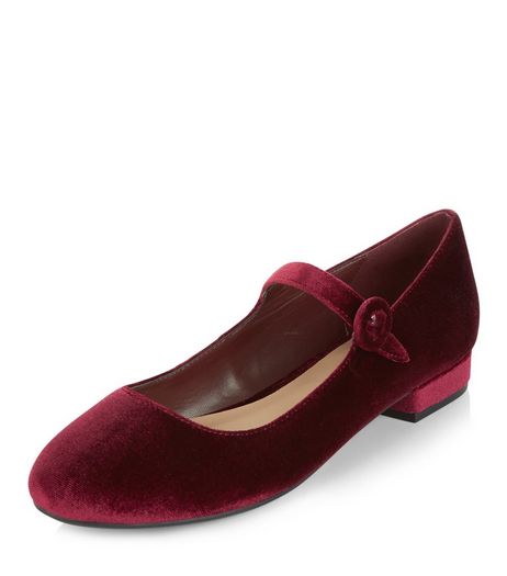 Dark Red Velvet Strap Front Pumps | New Look