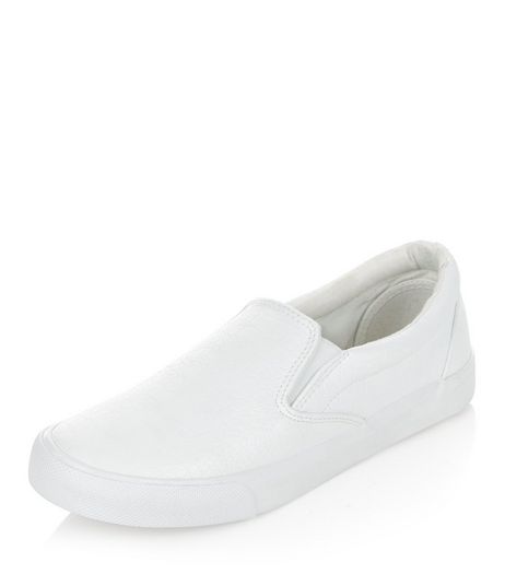 White Croc Texture Slip On Plimsolls | New Look