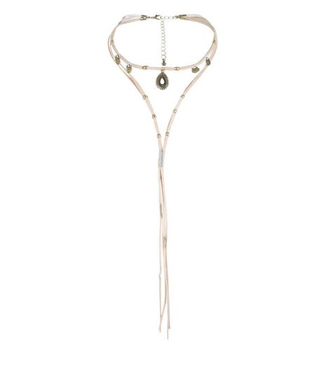 Pink Leather Gem Stone Layered Bolo Necklace | New Look