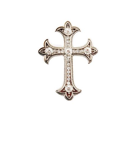Silver Diamante Cross Brooch | New Look