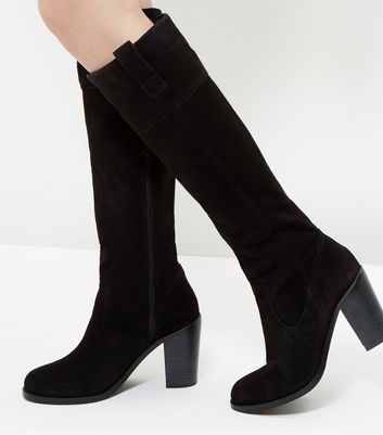block heel black knee high boots
