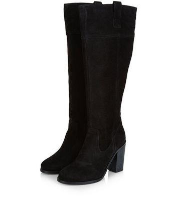 block heel knee high suede boots