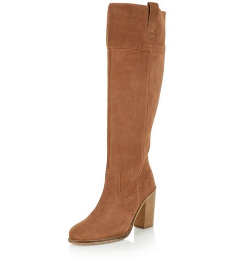 Tan Suede Block Heel Knee High Boots | New Look