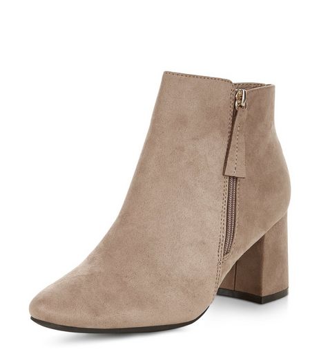 Grey Suedette Flared Heel Ankle Boots | New Look