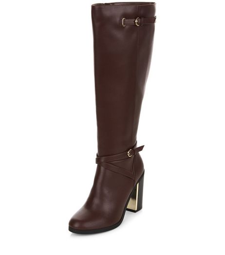 Red Metal Trim Block Heel Knee High Boots | New Look