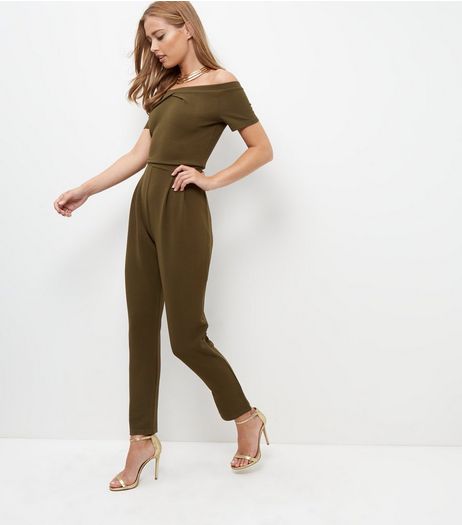 Cameo Rose Khaki Bardot Neck Jumpsuit | New Look