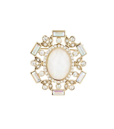 Crystal Iridescent Stone Diamante Brooch | New Look