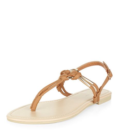 Tan Metal Trim T-Bar Strap Sandals | New Look