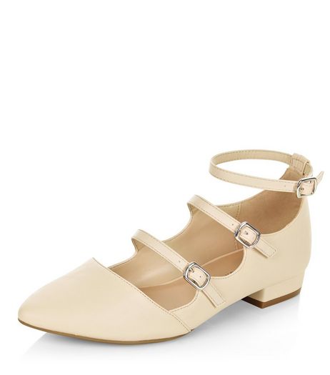 Cream Triple Strap Pointed Pumps | New Look