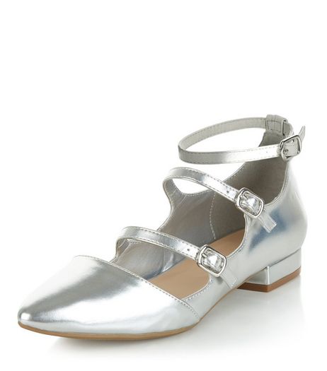Silver Triple Strap Pointed Pumps | New Look