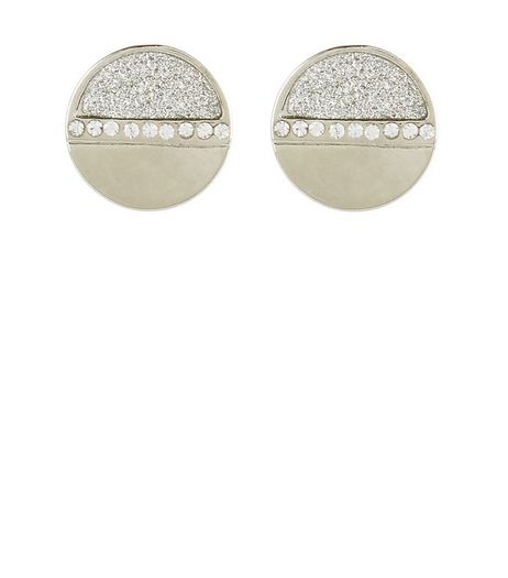 Silver Glitter Diamante Disc Stud Earrings | New Look