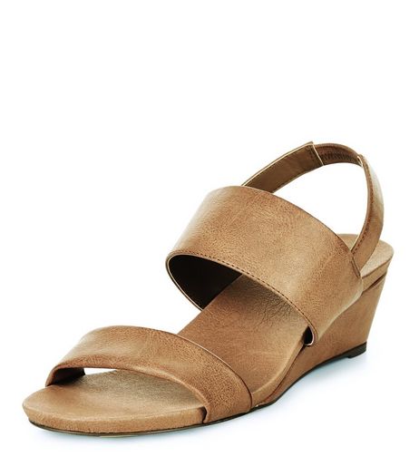 Wide Fit Tan Strappy Wedge Sandals | New Look