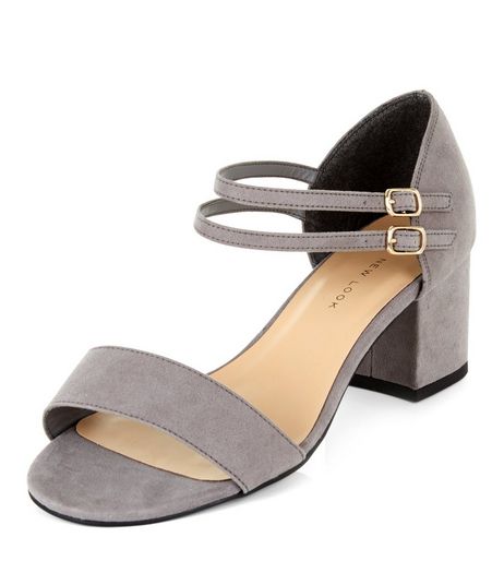 Wide Fit Grey Suedette Ankle Strap Block Heels | New Look