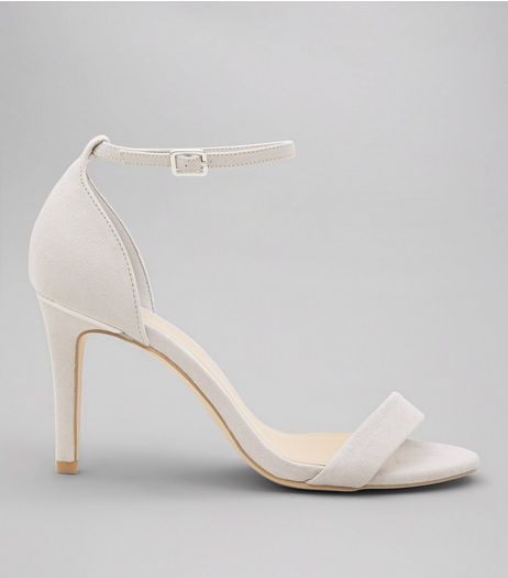 Wide Fit Pale Grey Suedette Metal Trim Ankle Strap Heels | New Look