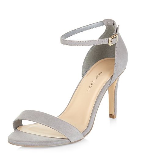 Wide Fit Grey Suedette Metal Trim Ankle Strap Heels | New Look