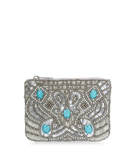 Silver Paisley Print Sequin Zip Top Purse | New Look