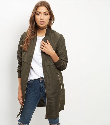 Khaki Longline Bomber Jacket | New Look