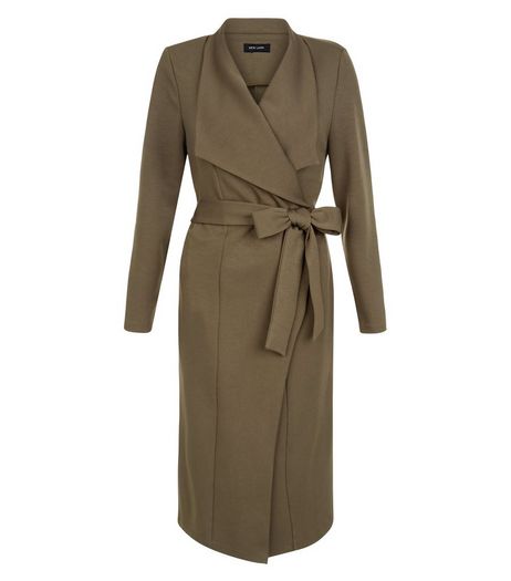 Khaki Tie Waist Waterfall Duster Coat | New Look
