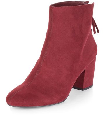 red leather block heel boots