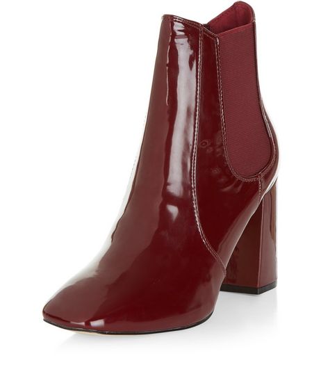 Red Patent Block Heel Chelsea Boots | New Look