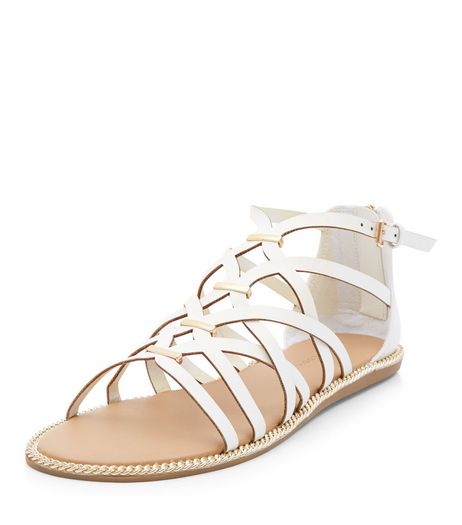 White Metal Trim Caged Sandals | New Look