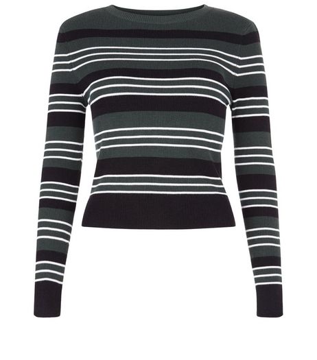 Teens Green Stripe Crew Neck Ribbed Jumper | New Look