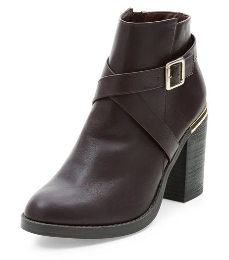 Red Cross Strap Block Heel Ankle Boots | New Look