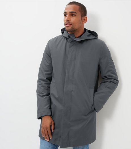 Grey Hooded Longline Trench Coat | New Look