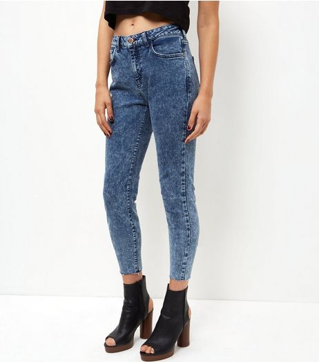 Blue Acid Wash Curved Hem Skinny Jeans | New Look