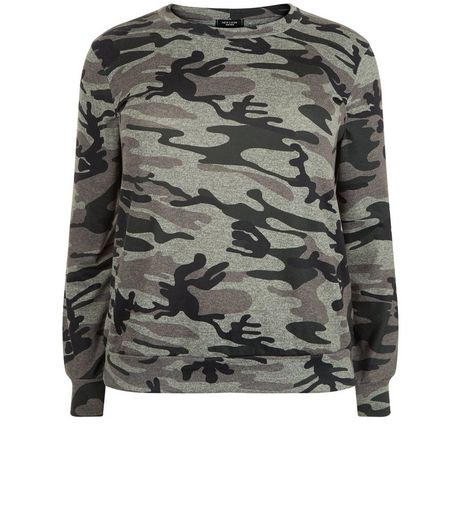 Curves Khaki Camo Print Sweater | New Look